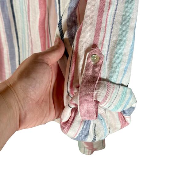 Jane and Delancey Women's 1X Linen Blend Roll Sleeve Button Front Blouse READ - Picture 9 of 12